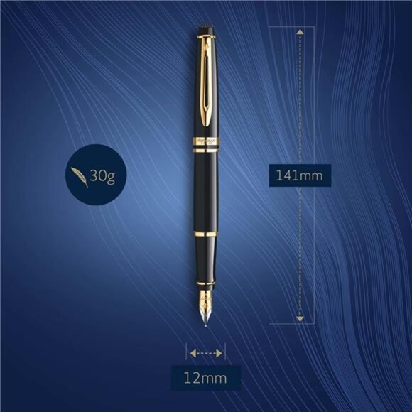 Waterman Expert Fountain Pen | Gloss Black with 23k Gold  Expert Fountain Pen Gloss Black with 23k Gold Trim Fine Nib Gift Box